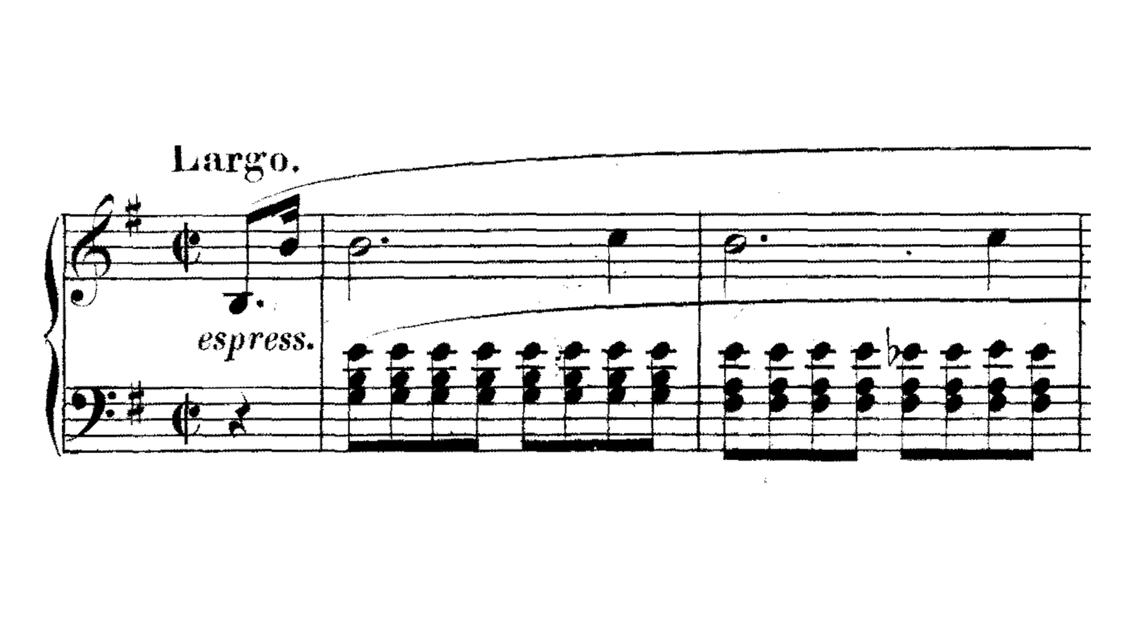Chopin Prelude in E minor, bars 1 to 2